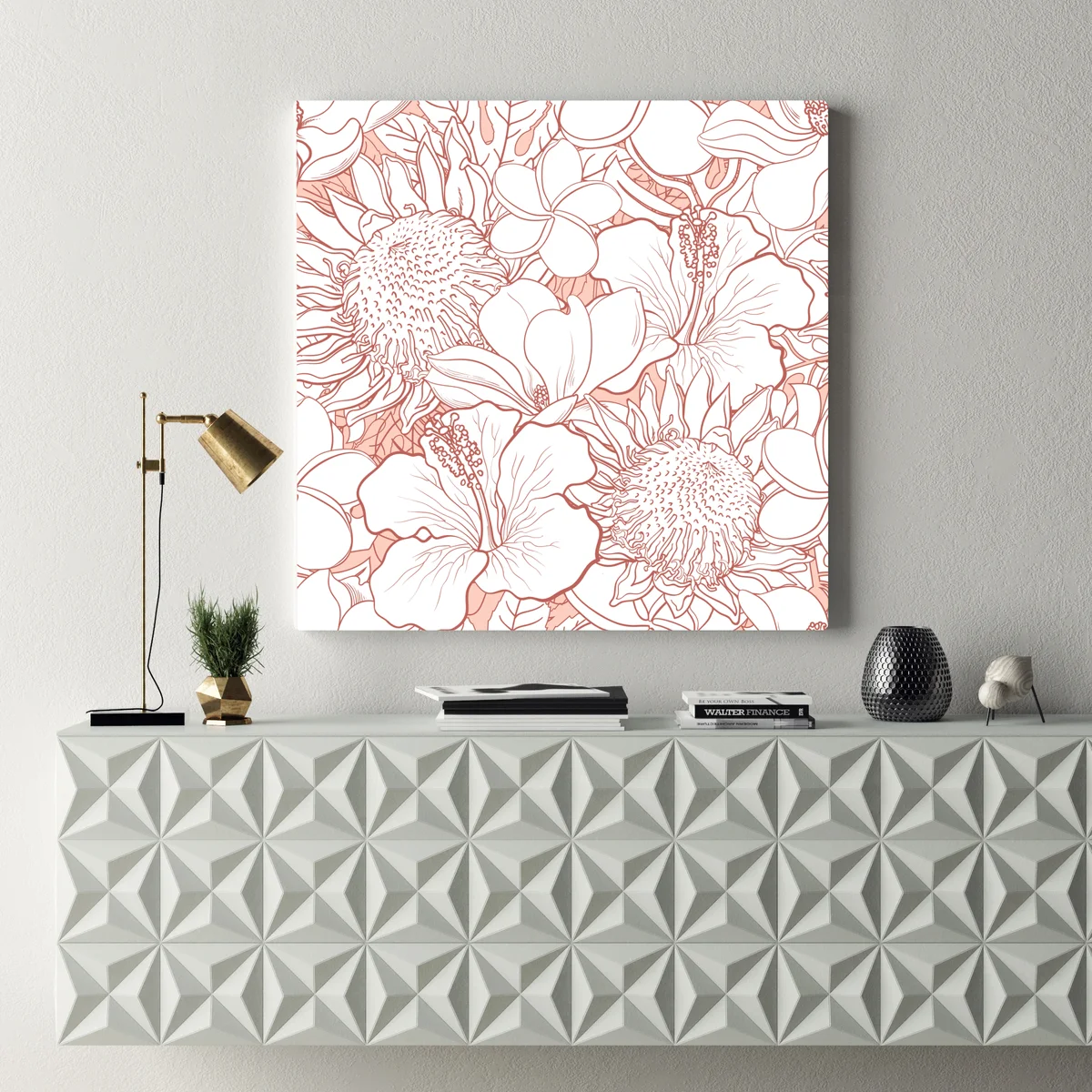 Leinwandbild zartes korallenfarbenes blumenmuster Leinwandbild zartes korallenfarbenes blumenmuster