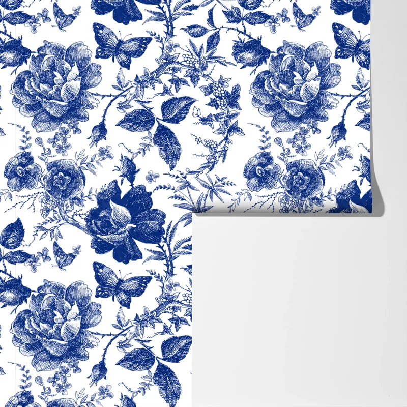 Fototapete blaues blumen toile-muster Fototapete blaues blumen toile-muster