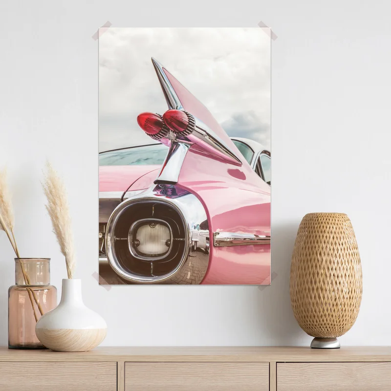 Poster rosa retro klassisches auto heckflosse Poster rosa retro klassisches auto heckflosse