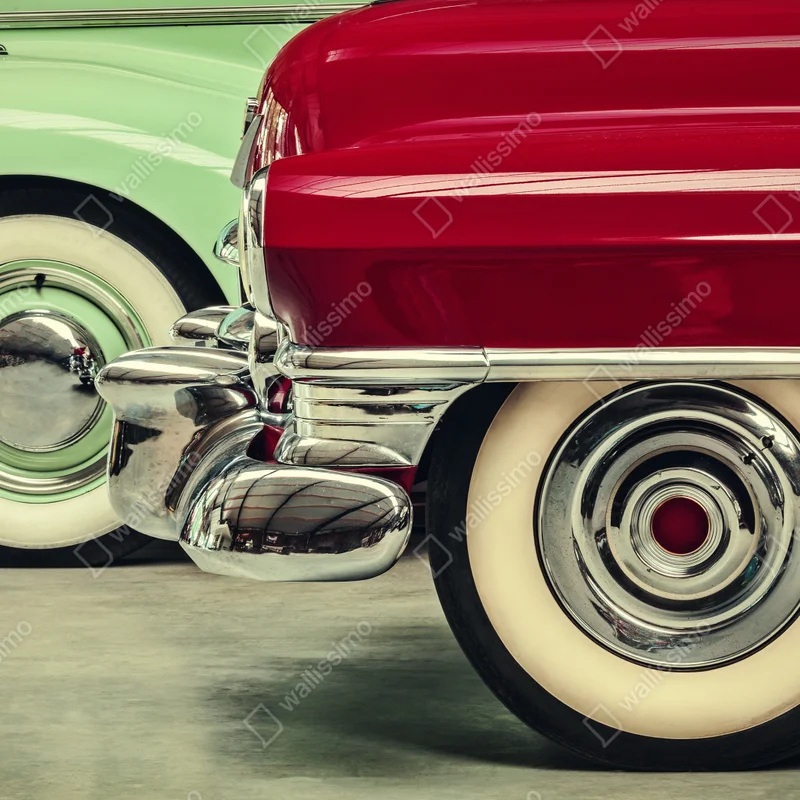 Poster nahaufnahme klassischer autos in rot und mint Poster nahaufnahme klassischer autos in rot und mint
