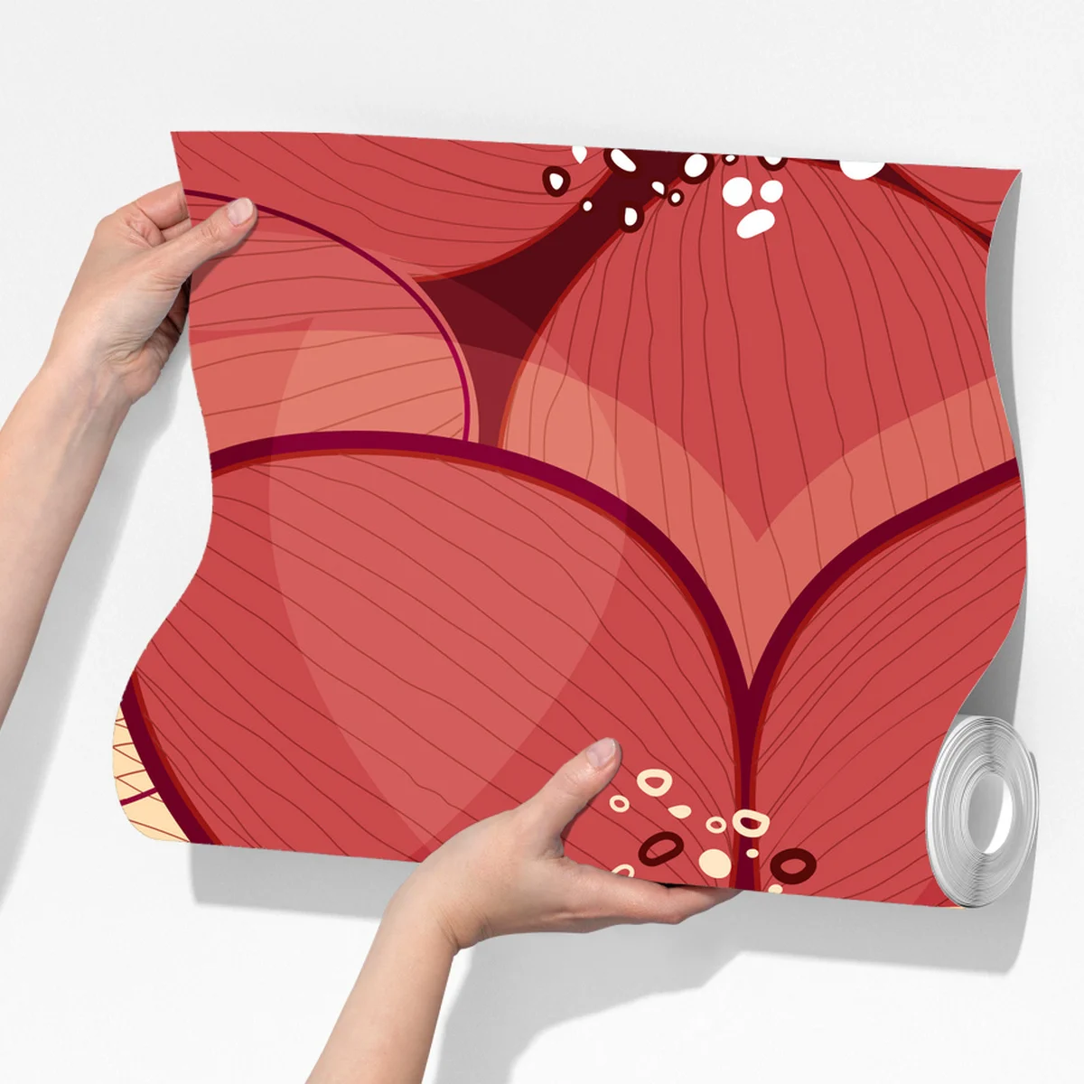 Fototapete rotes blumenmuster mit beigen mittelpunkten Fototapete rotes blumenmuster mit beigen mittelpunkten