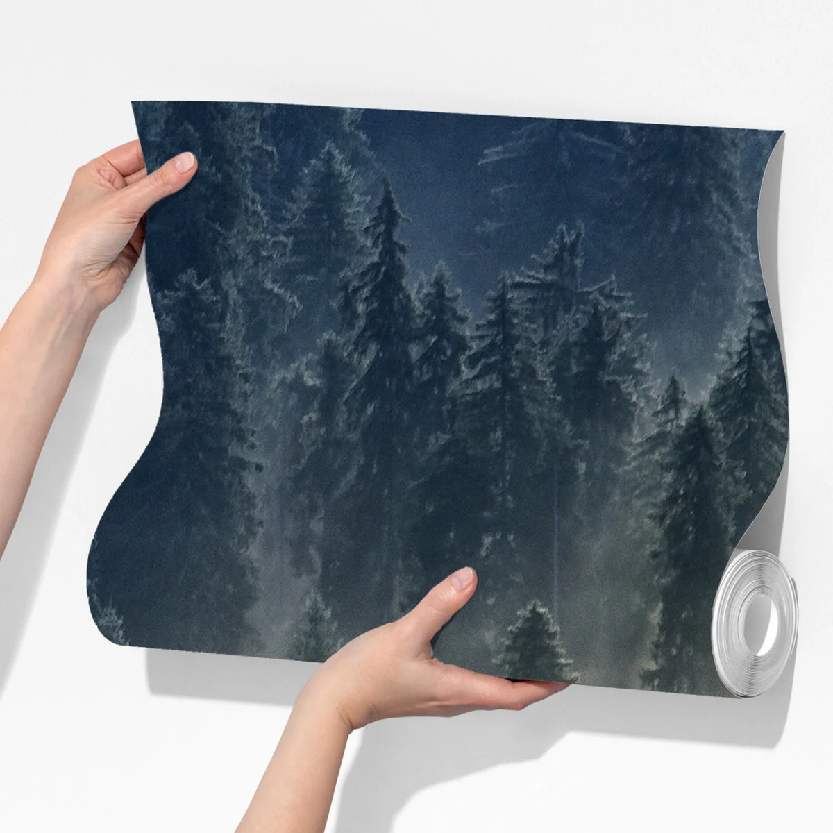 Fototapete nebliger fichtenwald im sonnenlicht Fototapete nebliger fichtenwald im sonnenlicht