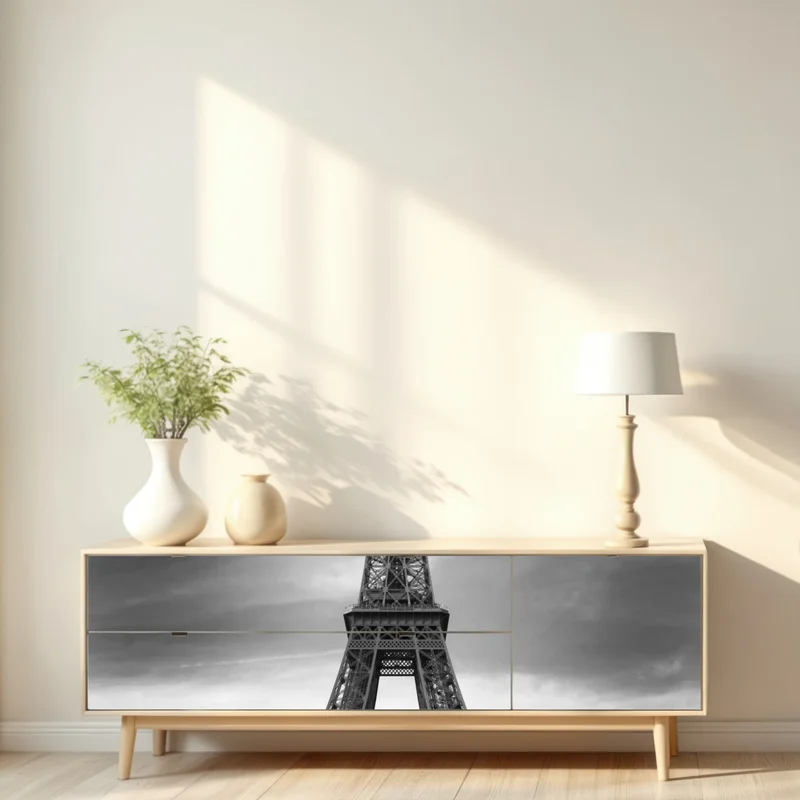 Repositionierbarer Aufkleber Eiffelturm mit rotem vintage-auto