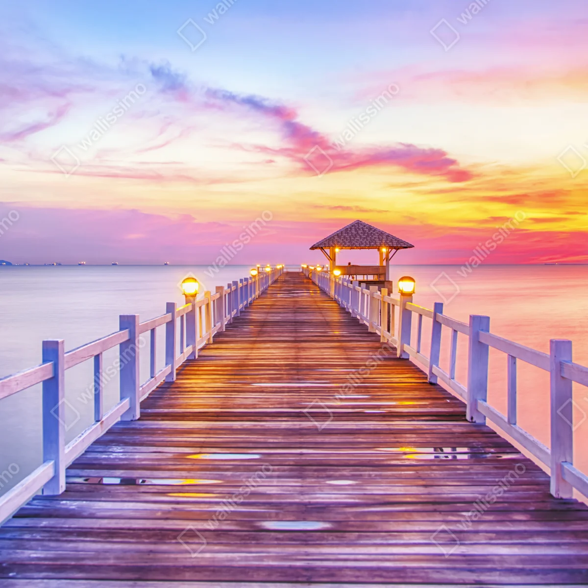 Fensteraufkleber sonnenuntergang am steg zum ruhigen horizont Fensteraufkleber sonnenuntergang am steg zum ruhigen horizont