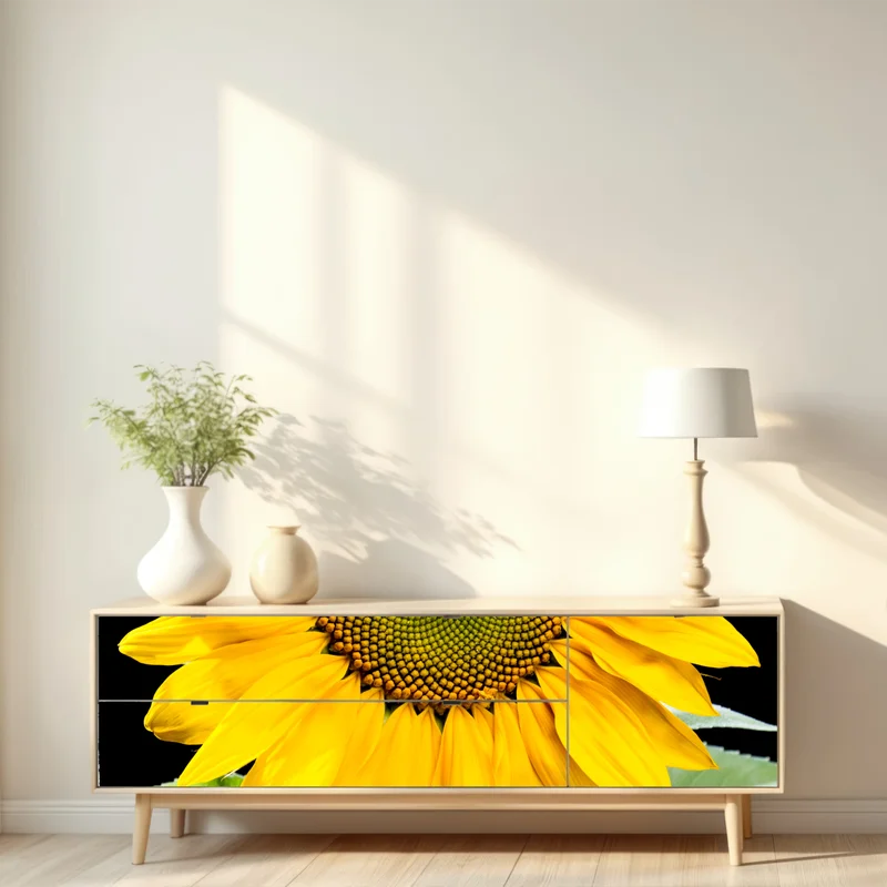 Repositionierbarer Aufkleber leuchtende sonnenblume vor schwarzem hintergrund Repositionierbarer Aufkleber leuchtende sonnenblume vor schwarzem hintergrund