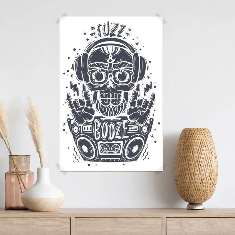 Poster dj-schädel mit boombox und kopfhörern Poster dj-schädel mit boombox und kopfhörern