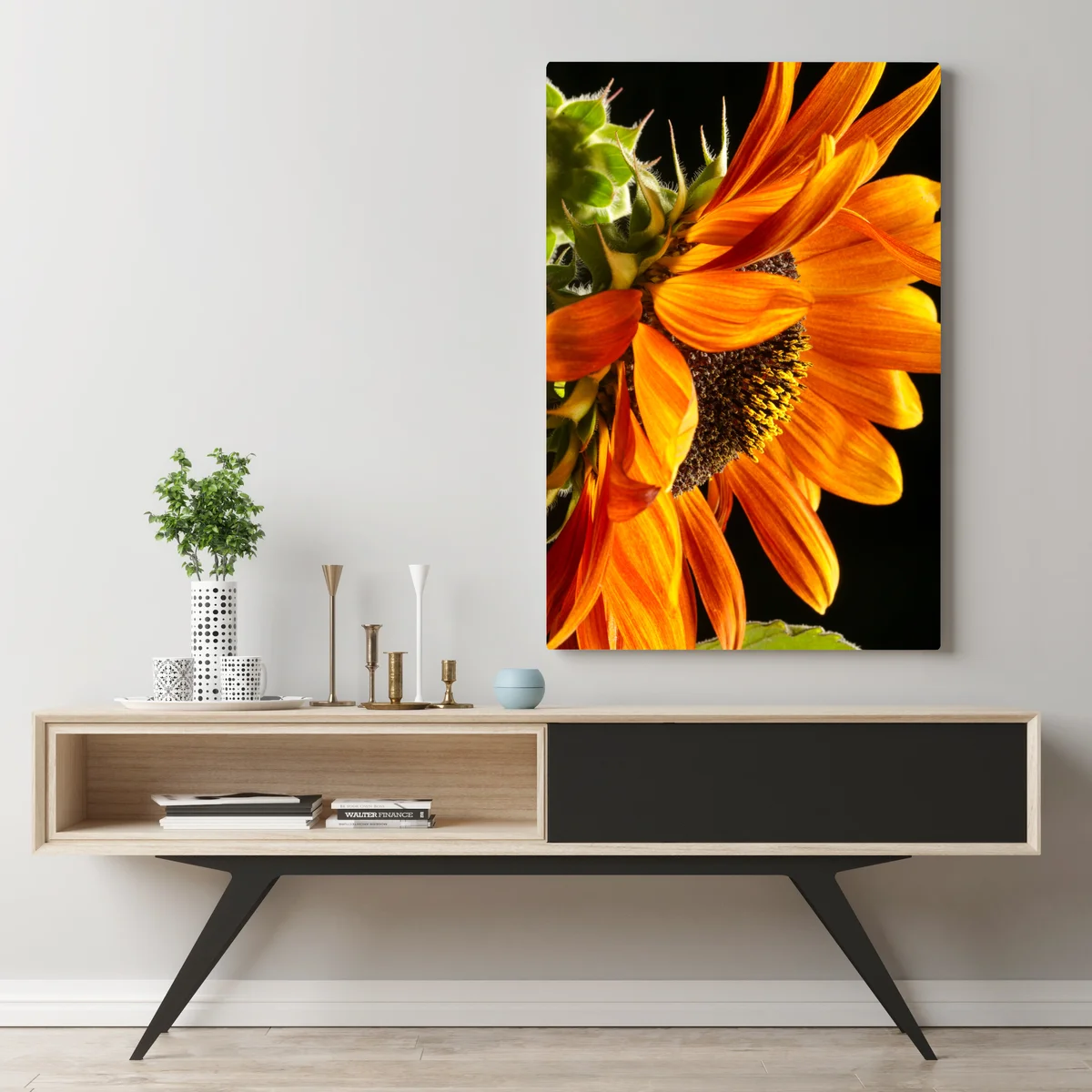 Leinwandbild leuchtende orange sonnenblume nahaufnahme Leinwandbild leuchtende orange sonnenblume nahaufnahme