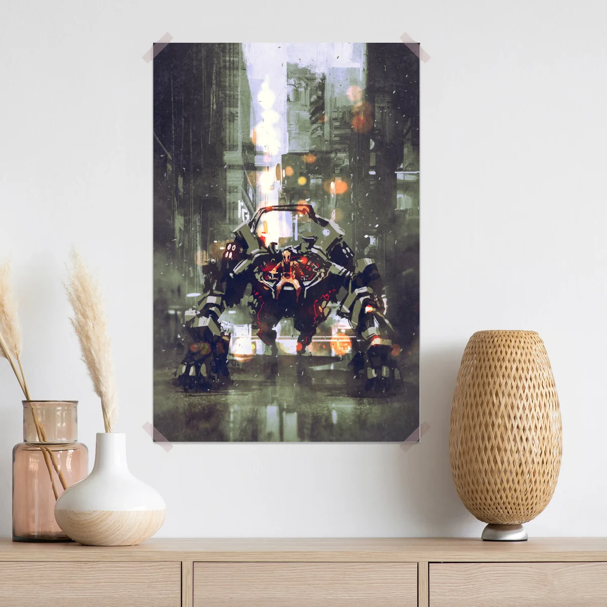 Poster futuristischer mech in neonstadt Poster futuristischer mech in neonstadt