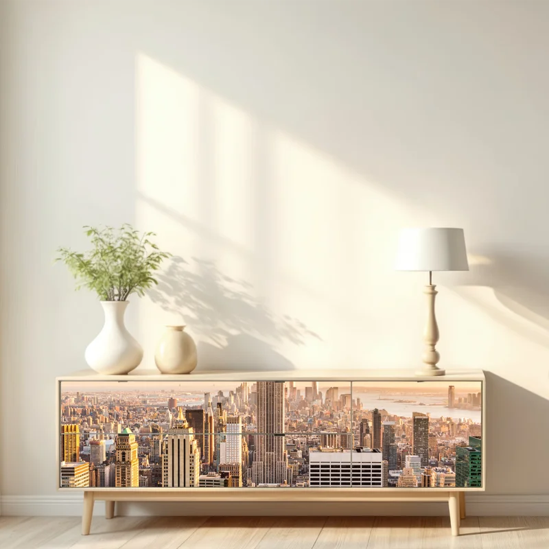 Repositionierbarer Aufkleber New York skyline bei goldenem licht