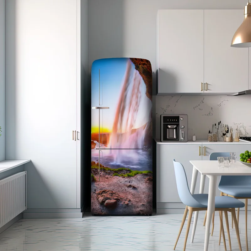 Kühlschrankaufkleber Seljalandsfoss wasserfall bei sonnenuntergang