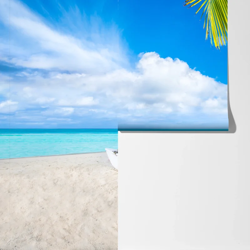 Fototapete tropischer strand in türkis mit palmen und booten Fototapete tropischer strand in türkis mit palmen und booten