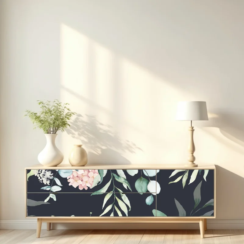 Repositionierbarer Aufkleber elegantes aquarell-blumenmuster auf dunklem hintergrund