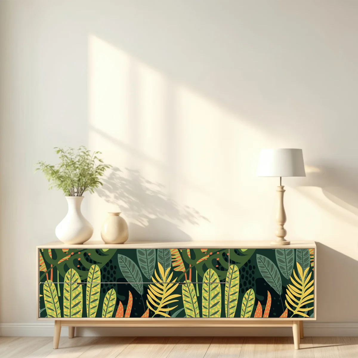 Repositionierbarer Aufkleber botanisches blattmuster im dschungelstil Repositionierbarer Aufkleber botanisches blattmuster im dschungelstil