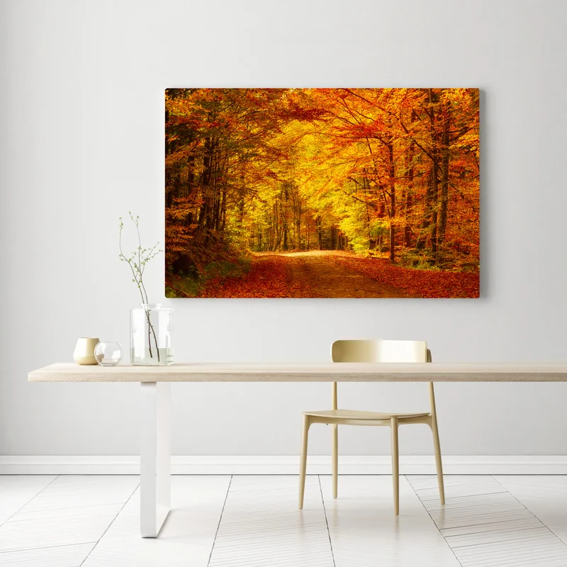 Leinwandbild goldener herbstwaldweg Leinwandbild goldener herbstwaldweg