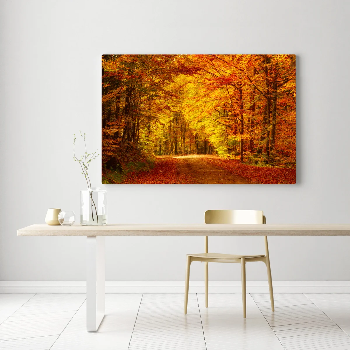 Leinwandbild goldener herbstwaldweg Leinwandbild goldener herbstwaldweg