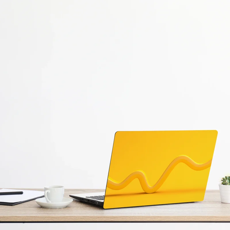 Laptop-Aufkleber sonnige gelbe 3d-abstrakte kurve