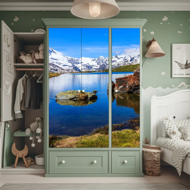 Schrankaufkleber ruhige spiegelung des Matterhorns am Stellisee, Zermatt