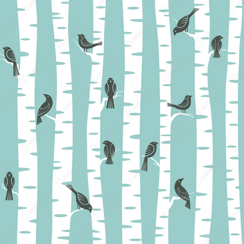Poster türkis birkenwald mit vögeln Poster türkis birkenwald mit vögeln