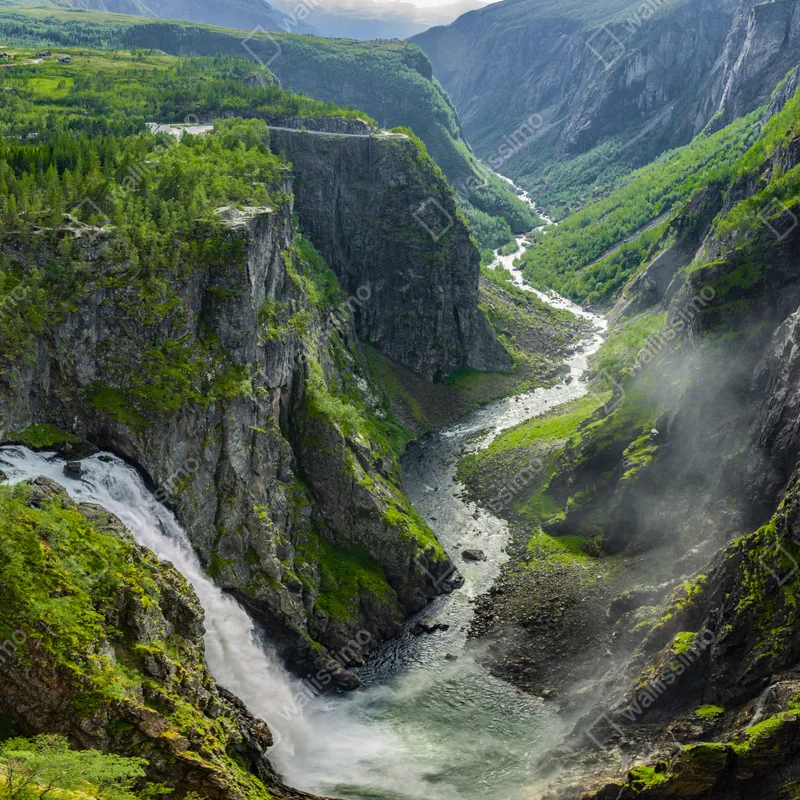 Poster Vøringfossen wasserfall und schlucht panorama • Poster bei Wallnifity® Poster Vøringfossen wasserfall und schlucht panorama • Poster bei Wallnifity®