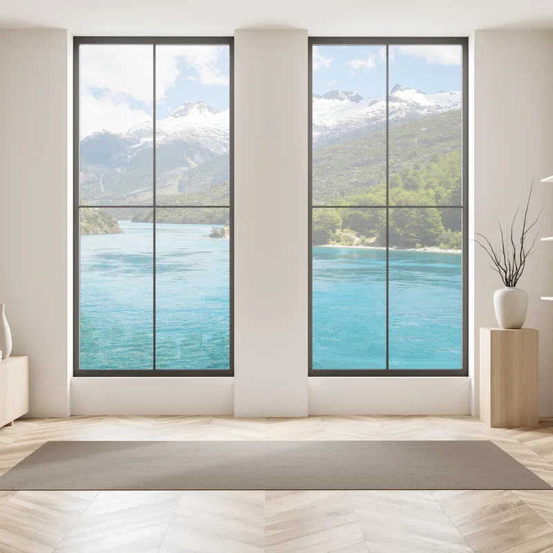 Fensteraufkleber türkisfarbener bergsee mit schneebedeckten gipfeln Fensteraufkleber türkisfarbener bergsee mit schneebedeckten gipfeln