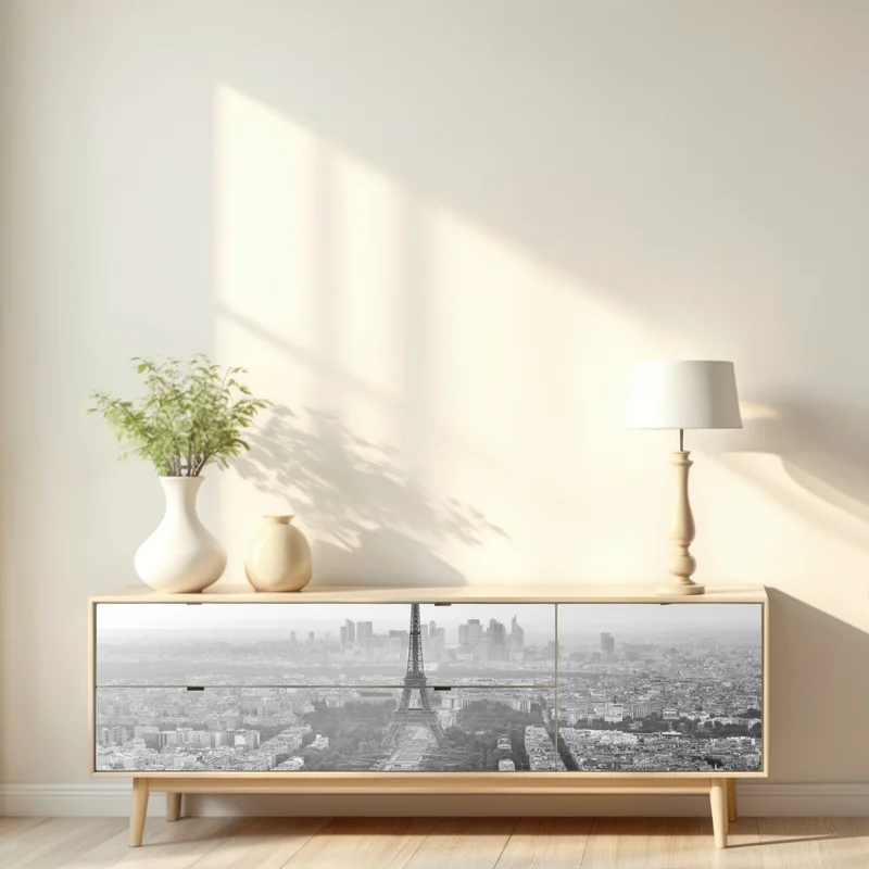 Repositionierbarer Aufkleber elegante Eiffelturm luftaufnahme in graustufen