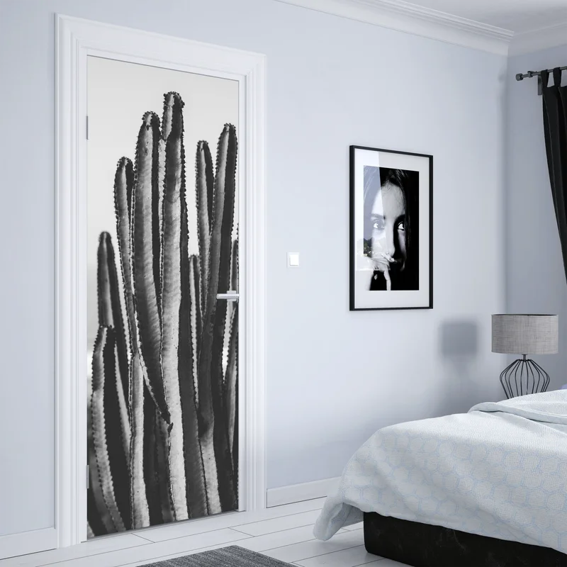 Türaufkleber schwarzweiß kaktus nahaufnahme