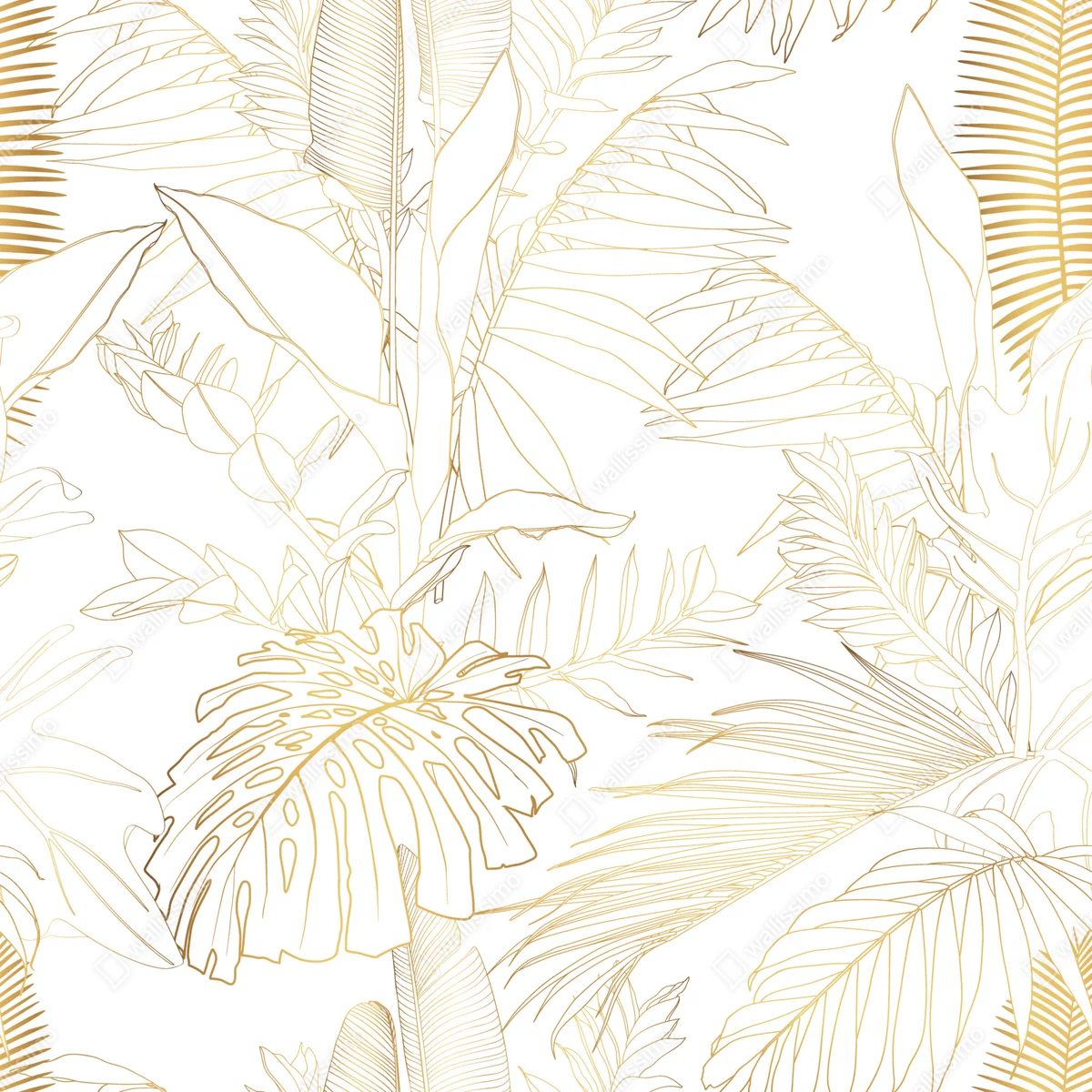 Repositionierbarer Aufkleber goldene tropische blätter line art Repositionierbarer Aufkleber goldene tropische blätter line art