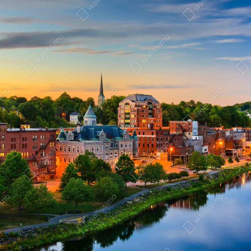 Repositionierbarer Aufkleber Augusta skyline am Kennebec River bei sonnenuntergang Repositionierbarer Aufkleber Augusta skyline am Kennebec River bei sonnenuntergang