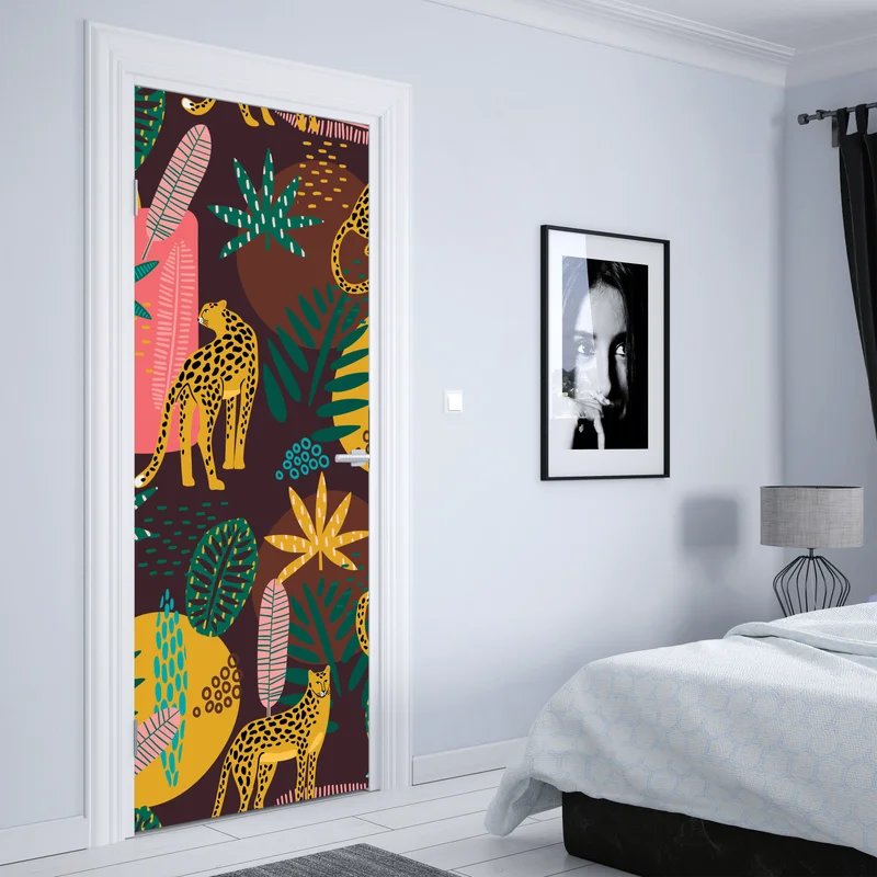 Türaufkleber tropisches leopardenmuster