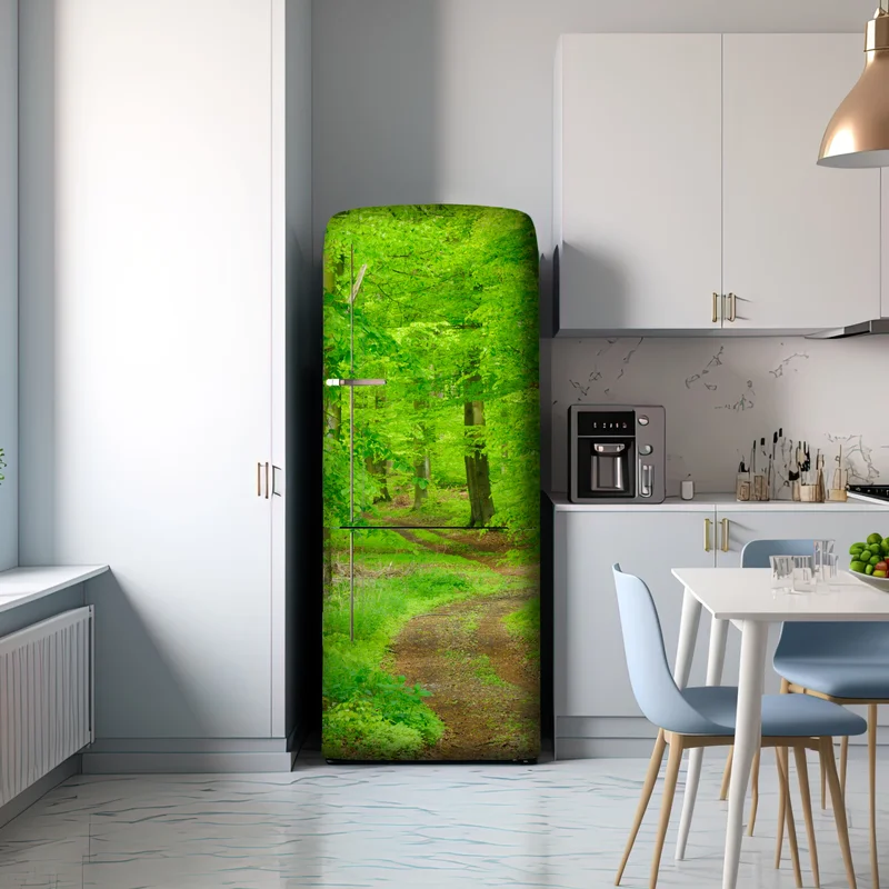 Kühlschrankaufkleber ruhiger waldweg im frühling Kühlschrankaufkleber ruhiger waldweg im frühling