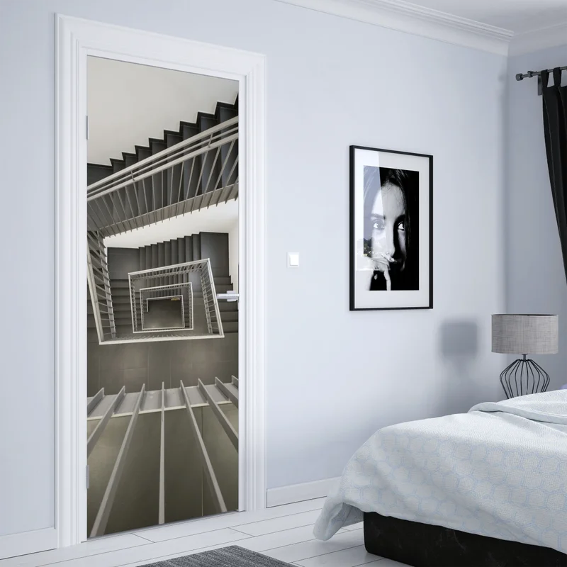 Türaufkleber geometrisches treppenhaus in perspektive