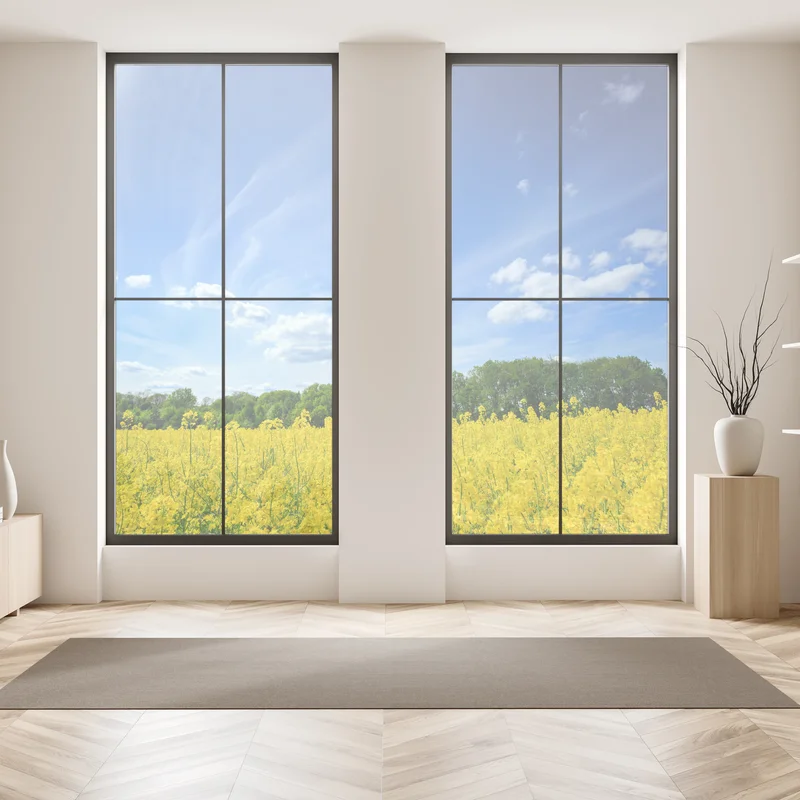 Fensteraufkleber polnisches rapsfeld unter blauem himmel