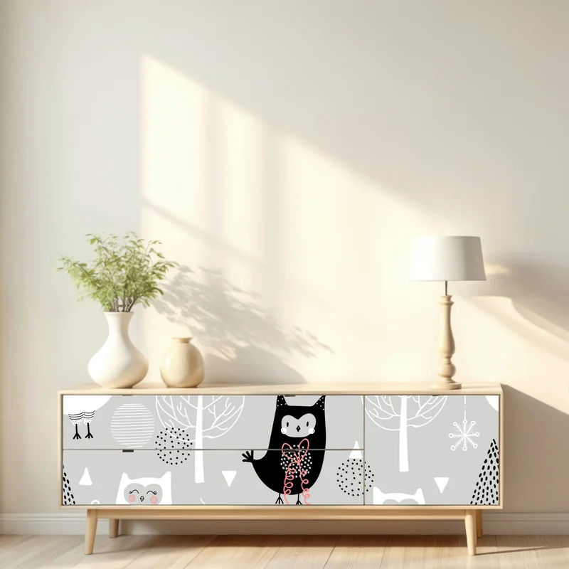 Repositionierbarer Aufkleber skandinavisches eulenmuster für kinderzimmer