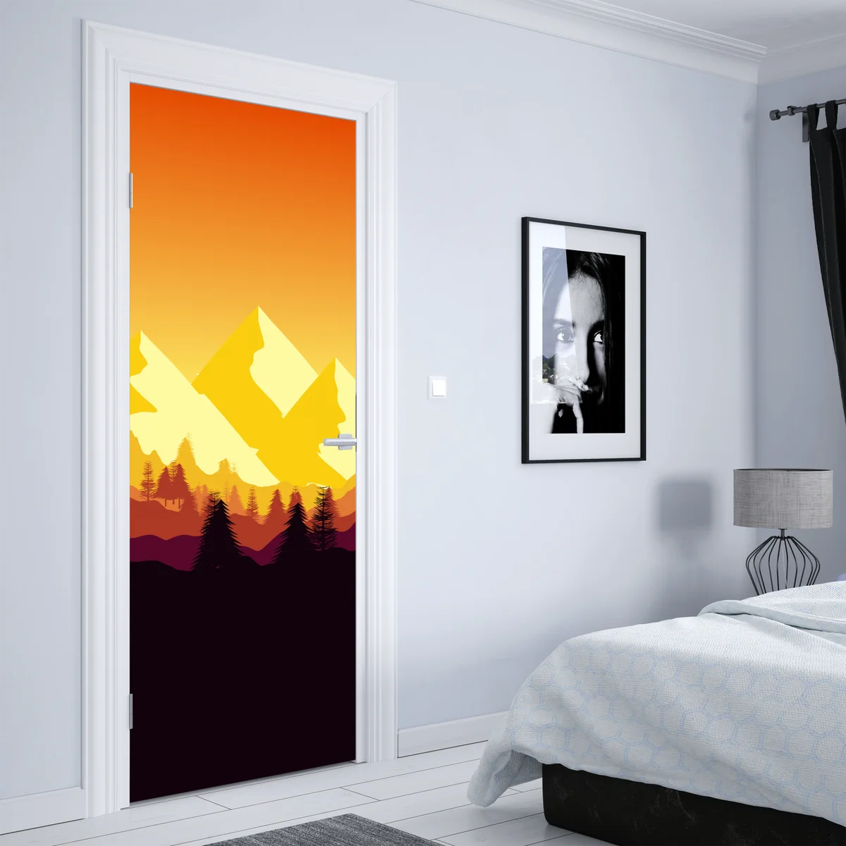 Türaufkleber goldener sonnenuntergang über bergen Türaufkleber goldener sonnenuntergang über bergen