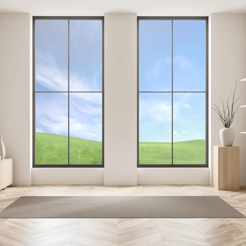 Fensteraufkleber sonnige grüne wiese unter blauem himmel