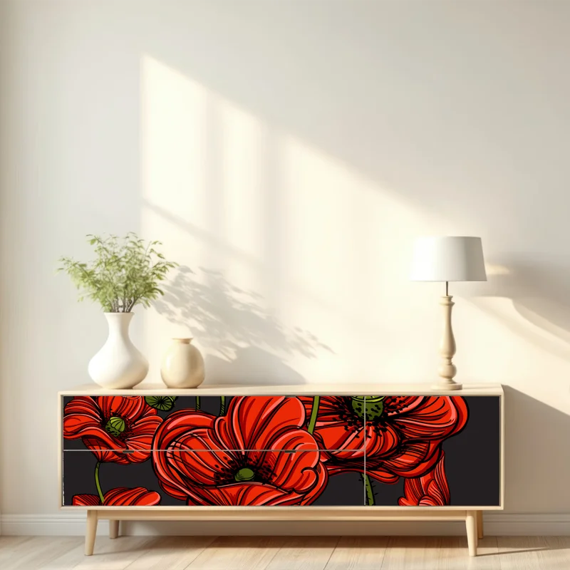 Repositionierbarer Aufkleber kräftige rote mohnblumen illustration