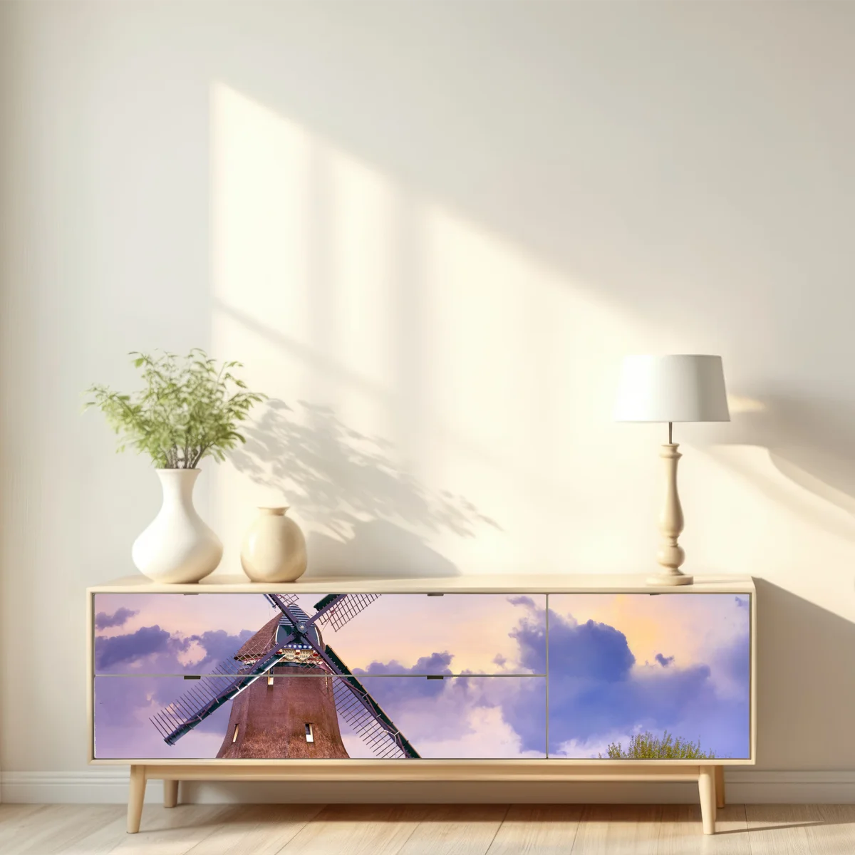 Repositionierbarer Aufkleber historische windmühle auf goldenen feldern Repositionierbarer Aufkleber historische windmühle auf goldenen feldern