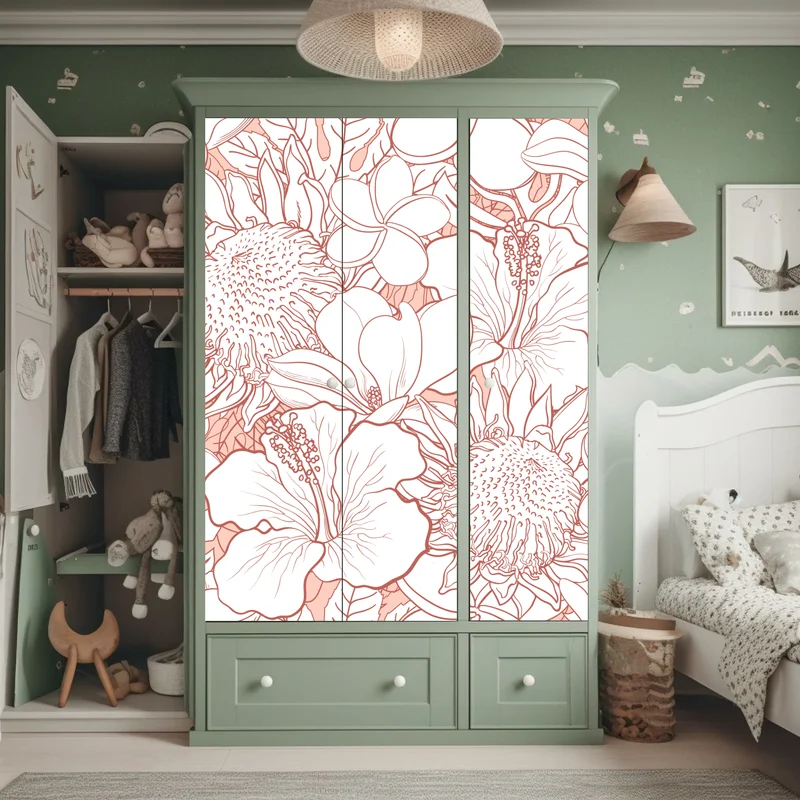 Schrankaufkleber zartes korallenfarbenes blumenmuster