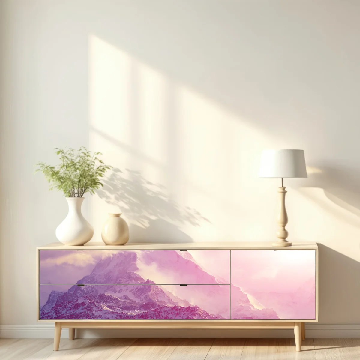 Repositionierbarer Aufkleber pastellfarbener sonnenaufgang über den bergen Repositionierbarer Aufkleber pastellfarbener sonnenaufgang über den bergen