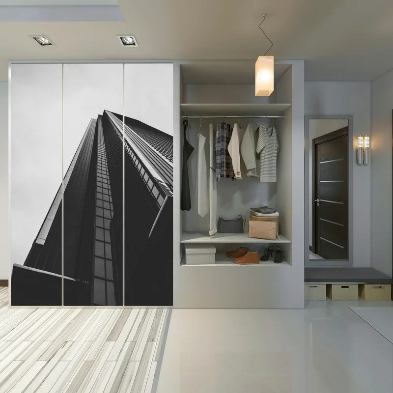 Schrankaufkleber monochromer wolkenkratzer in perspektive