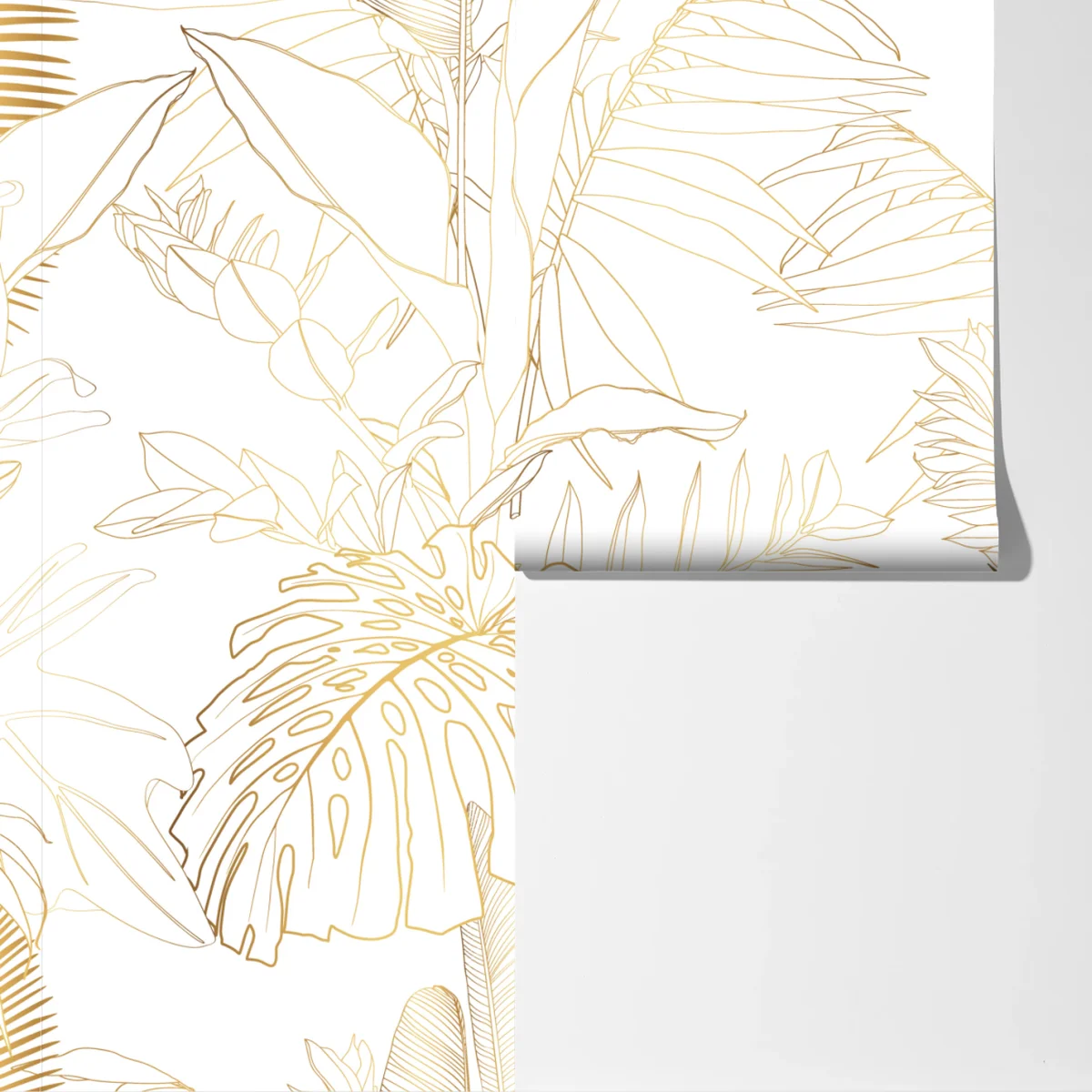 Fototapete goldene tropische blätter line art Fototapete goldene tropische blätter line art