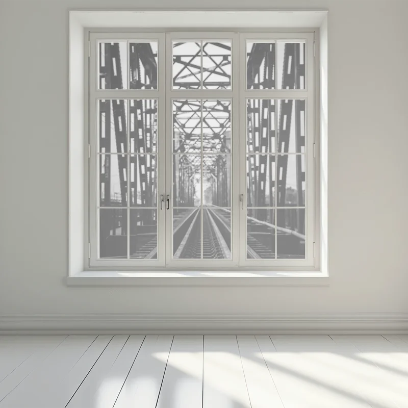 Fensteraufkleber alte eisenbahnbrücke in schwarzweiß