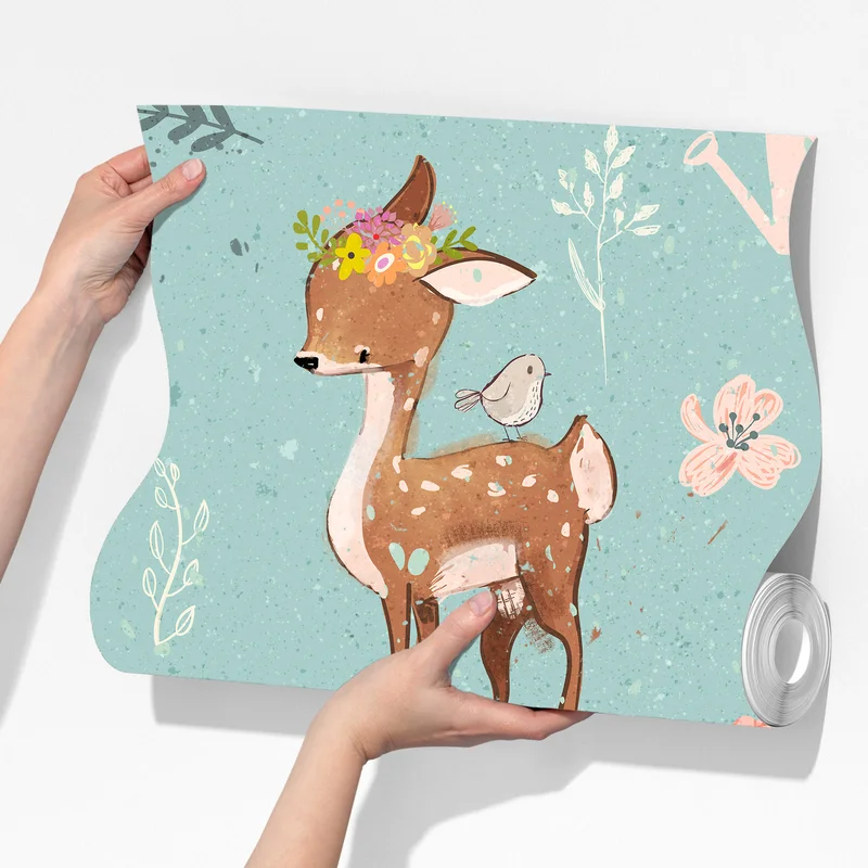 Fototapeta pastelowy wzór leśnych sarenek i królików Fototapeta pastelowy wzór leśnych sarenek i królików