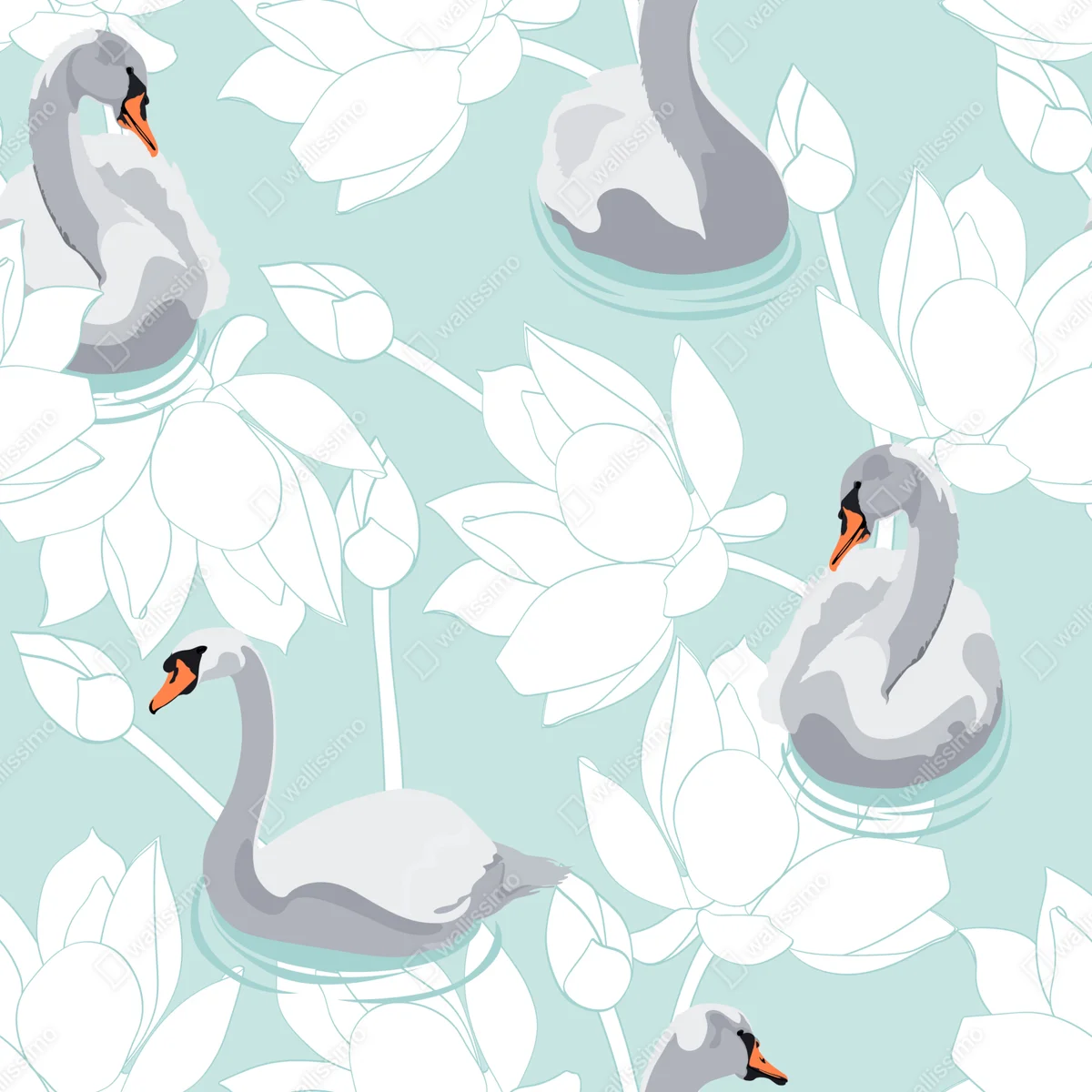 Schrankaufkleber sanfte schwäne und lotusblumen Schrankaufkleber sanfte schwäne und lotusblumen