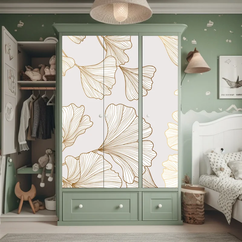 Schrankaufkleber feines goldenes ginkgo-blätter muster