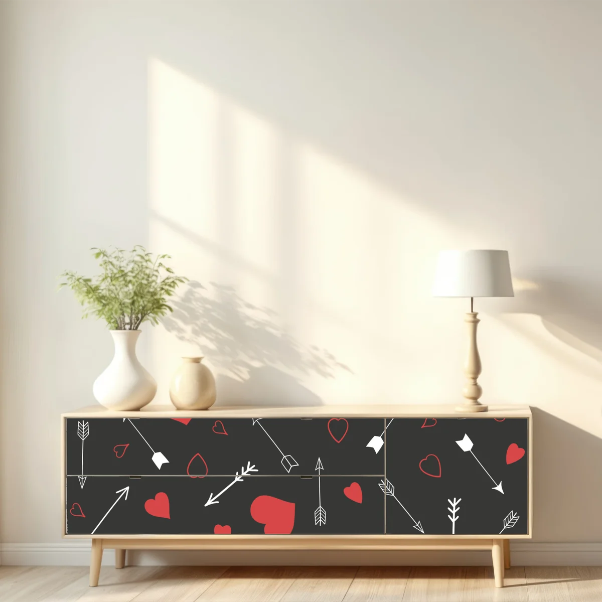 Repositionierbarer Aufkleber muster aus roten herzen und pfeilen Repositionierbarer Aufkleber muster aus roten herzen und pfeilen