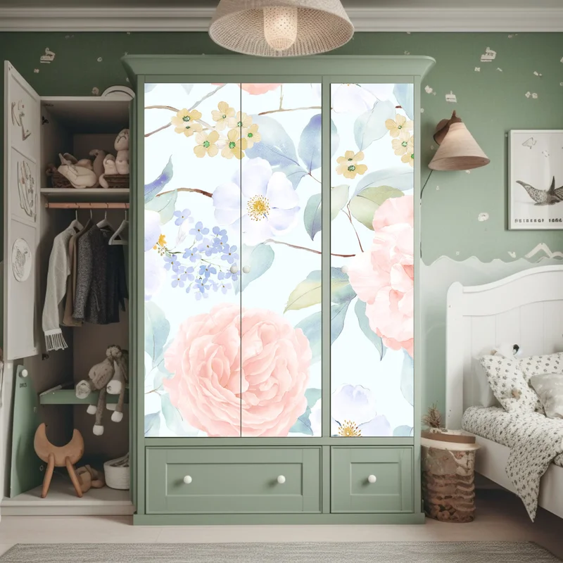 Schrankaufkleber zarte pastellblumen in aquarell