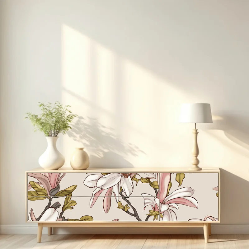 Repositionierbarer Aufkleber pastell magnolien auf beigem grund Repositionierbarer Aufkleber pastell magnolien auf beigem grund