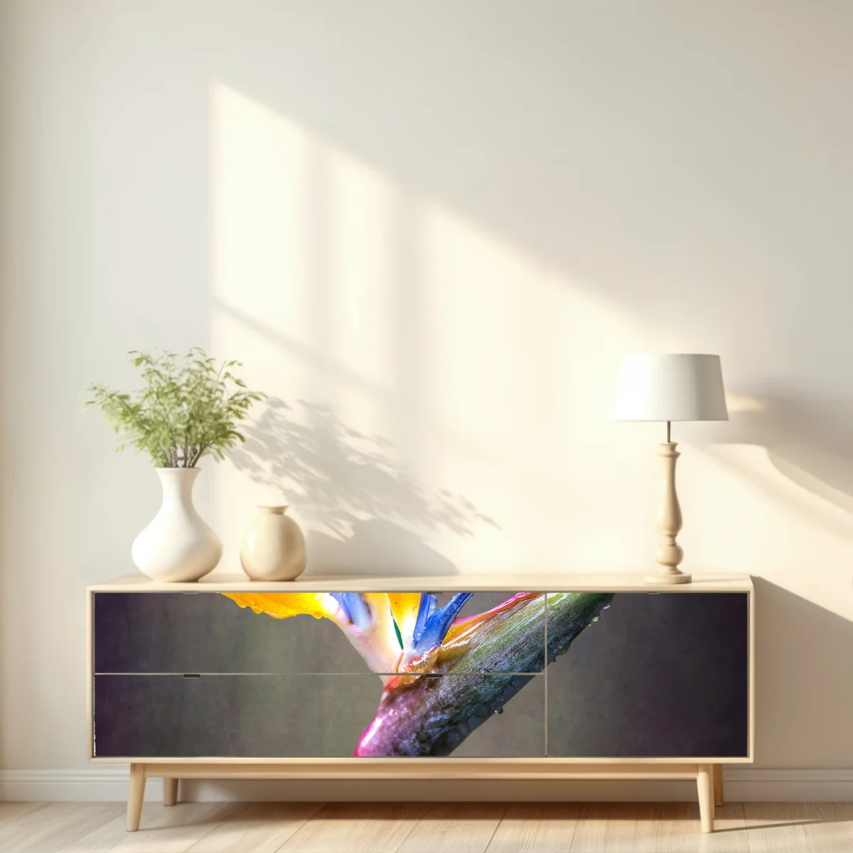 Repositionierbarer Aufkleber strelitzie in leuchtenden farben Repositionierbarer Aufkleber strelitzie in leuchtenden farben