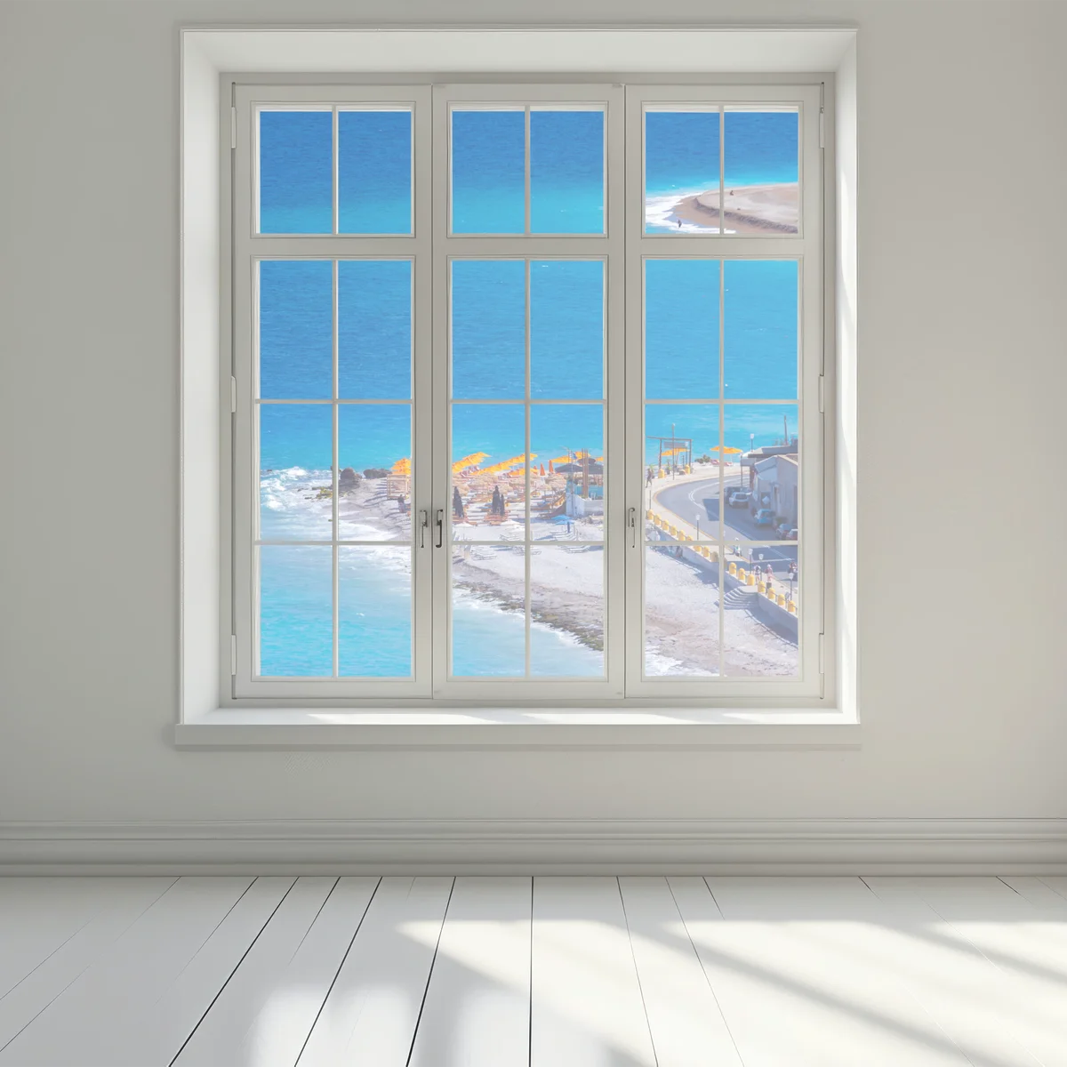 Fensteraufkleber Rhodos strand mit bunten sonnenschirmen Fensteraufkleber Rhodos strand mit bunten sonnenschirmen